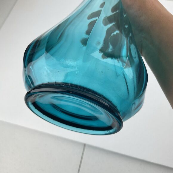 Vintage LE Smith Peacock Blue Column Ribbed Paneled Swung Glass Vase 20.5" MCM - Picture 9 of 13